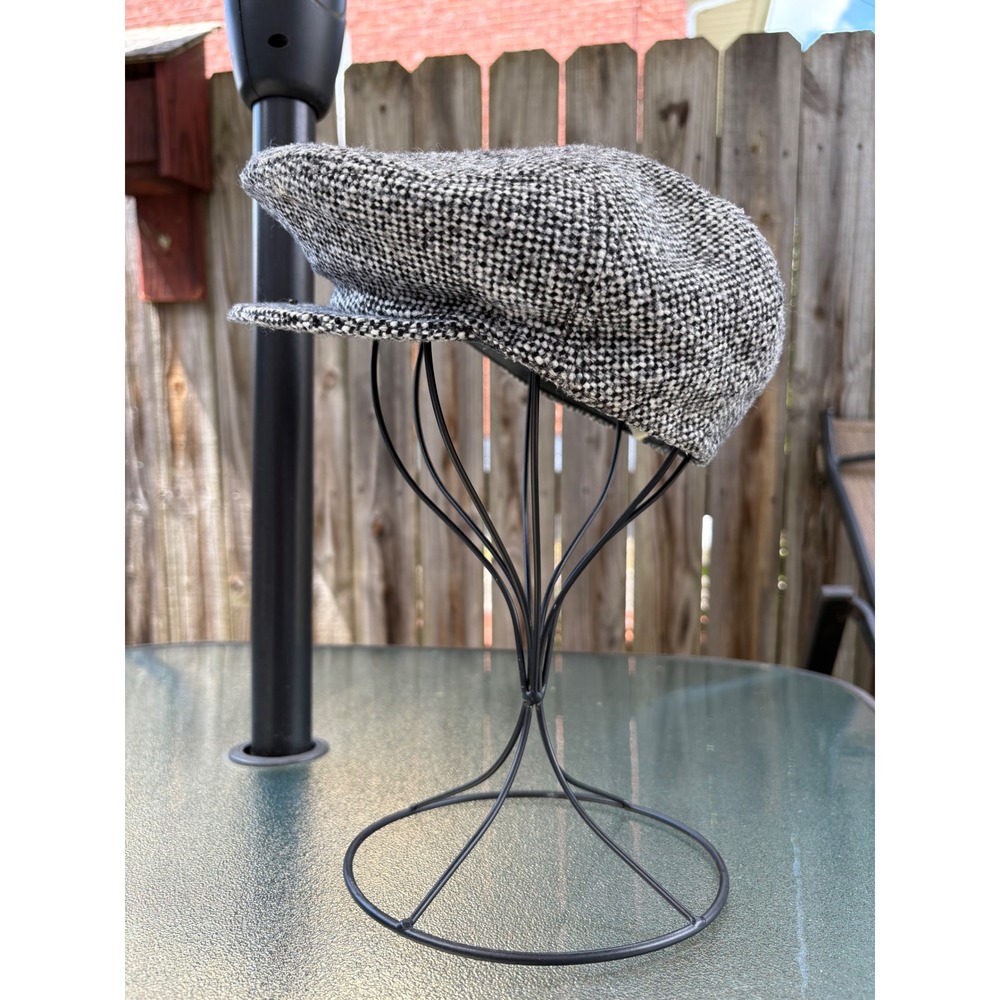 Vintage Meteo GTI Newsboy Cap Gray Tweed Flat Cap Made in France Size 7 1/8